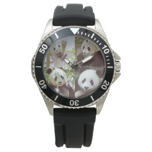 Relógio colagem de quatro imagens panda