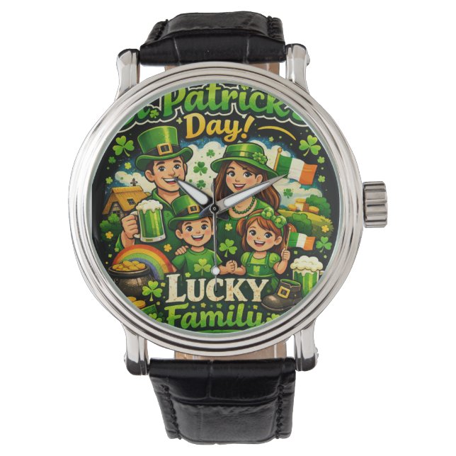 Relógio Coleção do Dia de São Patrício da Família Lucky 🍀 (Frente)