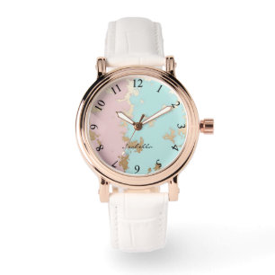 Relógio Coleção Luxo Rosa Bege Dourado Mint Popular