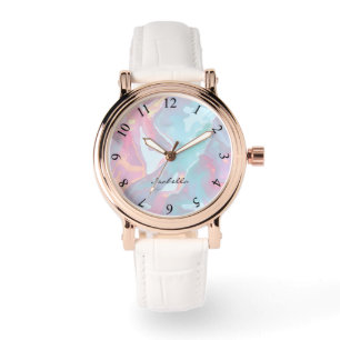 Relógio Coleção Luxo Rosa Bege Moderno Soft Mint Gold