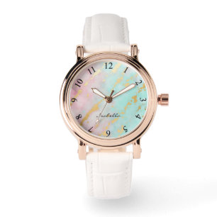 Relógio Coleção Luxo Rosa Bege Tendência Soft Mint Dourado