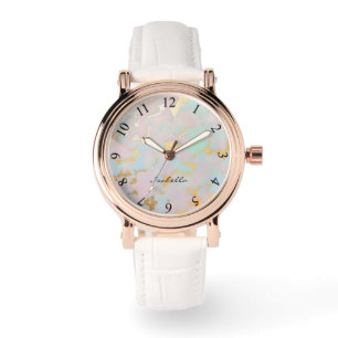 Relógio Coleção Luxuosa Rosa Bege Dourado e Verde Menta Po