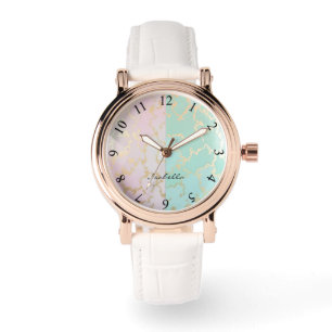 Relógio Coleção Luxuosa Tendência Rosa Bege Suave Dourado