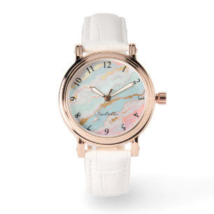 Relógio Coleção Rosa Bege Luxuoso Dourado Popular Mint