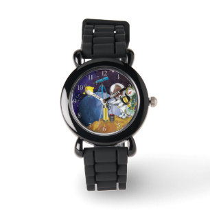 Relógio Colocação no espaço e alienígena com telescópio