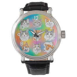 Relógio Colorful Cat Faces Wrist Watch Fun Pet Style