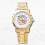 Relógio Colorful Faux Embroidered Floral Stylish Womans<br><div class="desc">Colorful Faux Embroidered Floral Stylish Womans Watches features a trendy colorful modern faux embroidery floral in pink,  purple,  orange and red on a pastel green background. Created by Evco Studio www.zazzle.com/store/evcostudio</div>