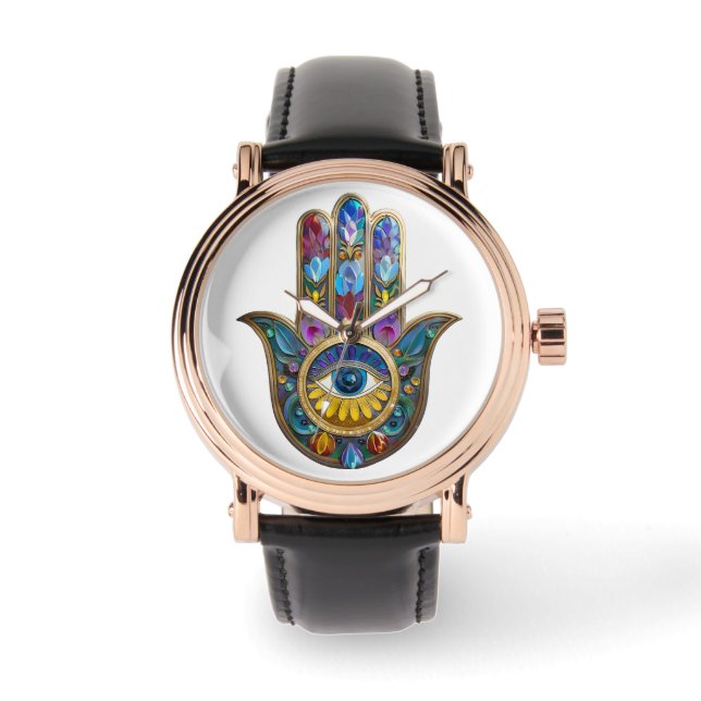 Relógio Colorful Petals Leaves Hamsa Sapphire Third Eye (Frente)