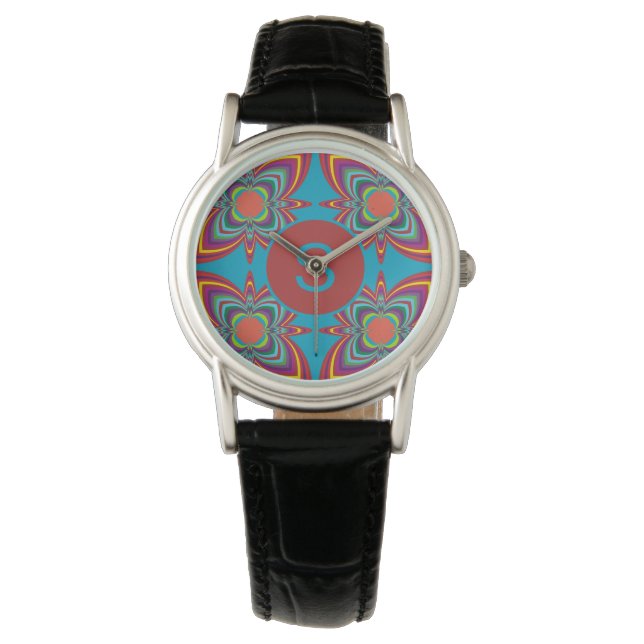 Relógio Colorful Psychedelic Geometric Pattern Monogram (Frente)