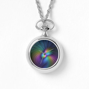 Relógio Colorida Com Arte Fractal Abstrato Moderna Azul