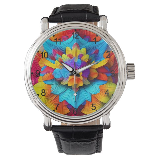 Relógio Colorida Floral Mandala Design (Frente)