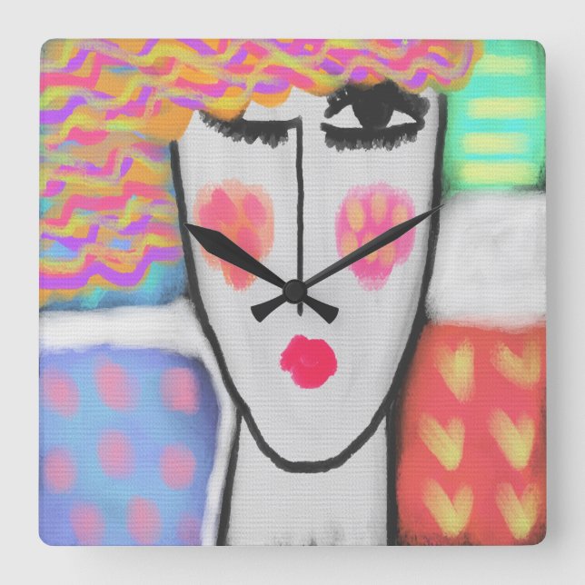 Relógio Colorido de Parede na Praça Abstrato (Frente)