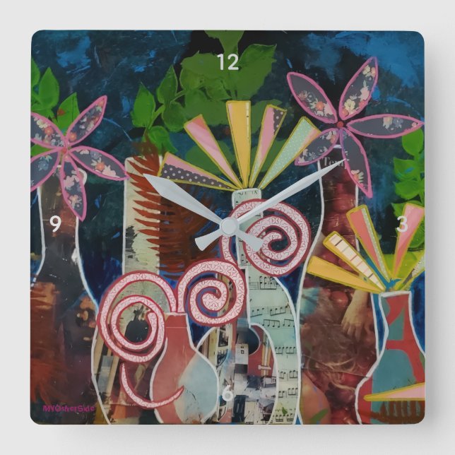 Relógio com Arte de Flores Cortadas (Frente)