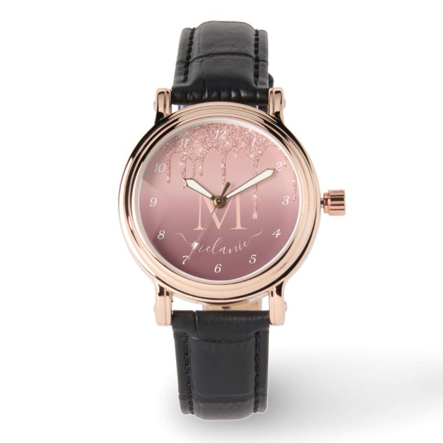 Relógio com Brilho em Rose Gold Nome e Letra Perso (Frente)