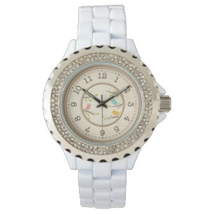 Relógio com Cristal de Rhinestone Branco Imaculado