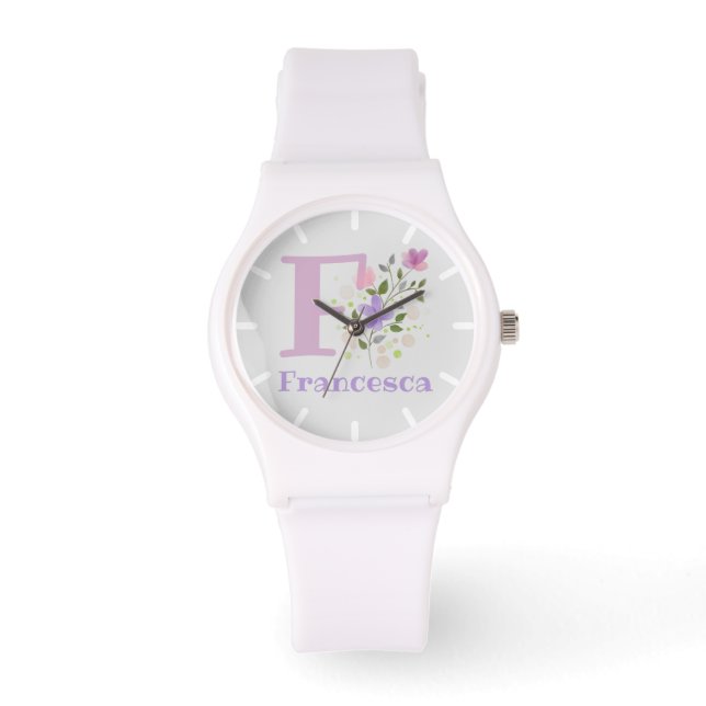 Relógio com design floral com nome e inicial (Frente)