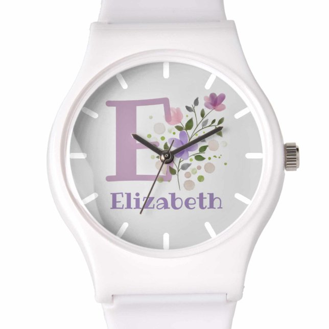 Relógio com Design Floral com Nome e Inicial (Criador carregado)