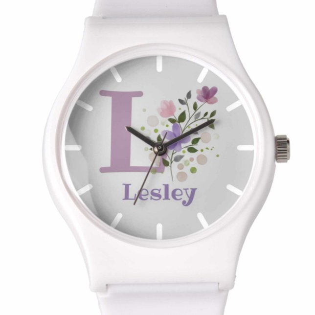 Relógio com design floral com nome e inicial (Criador carregado)