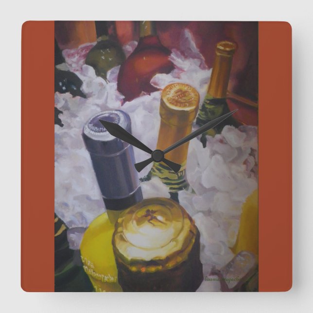 Relógio com garrafas de vinho em balde (Frente)