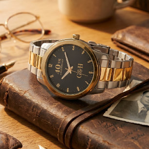 Relógio com Monograma Elegante Dourado de Aniversá