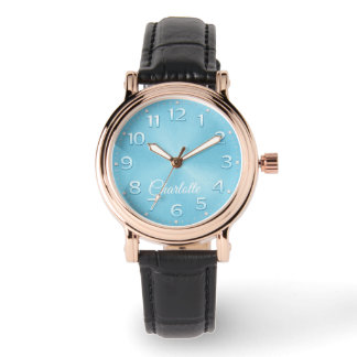 Relógio com Nome Personalizado e Dial Azul Elegant