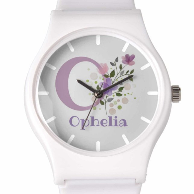 Relógio com um Design Floral com Nome e Inicial (Criador carregado)