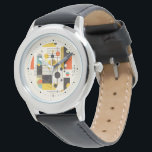 Relógio Composição de formas geométricas coloridas<br><div class="desc">Círculos,  quadrados e linhas coloridos,  composição artística moderna abstrato.</div>