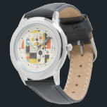 Relógio Composição de formas geométricas coloridas<br><div class="desc">Círculos,  quadrados e linhas coloridos,  composição artística moderna abstrato.</div>