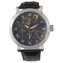 Constelação de Zodiac Azul Vintage Azul Dourado Aq