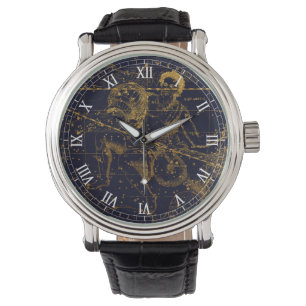Relógio Constelação de Zodiac Azul Vintage Azul Dourado Aq