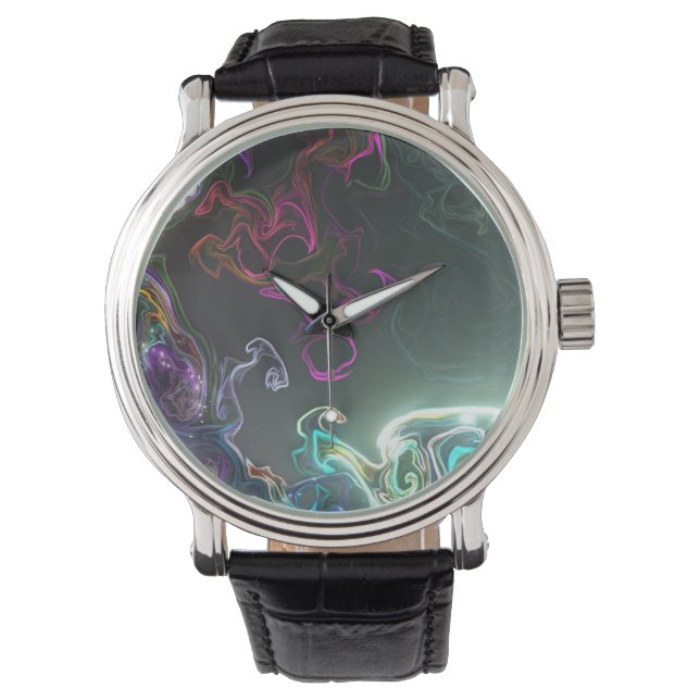 Relógio Cool Abstract Neon Liquid Art Black (Frente)