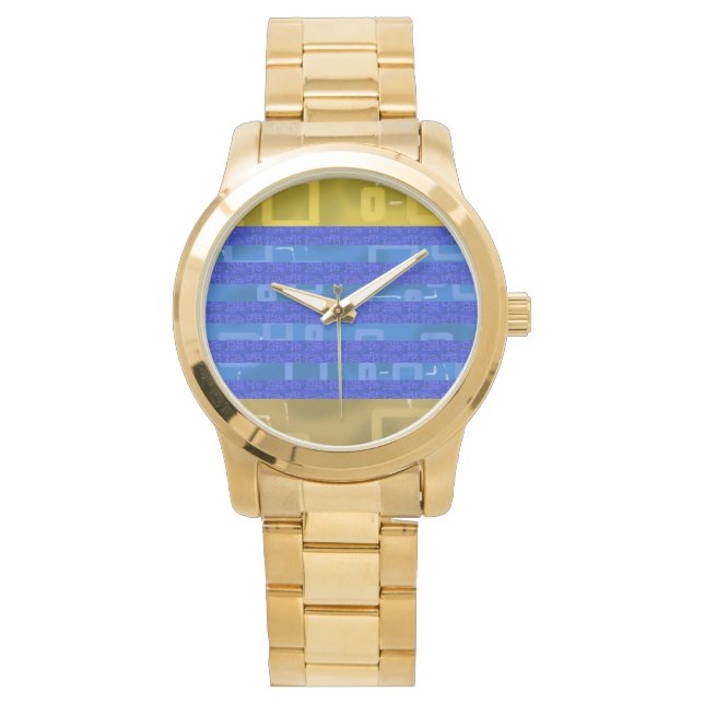 Relógio Cool Blue Gold Geometric Stripes (Frente)