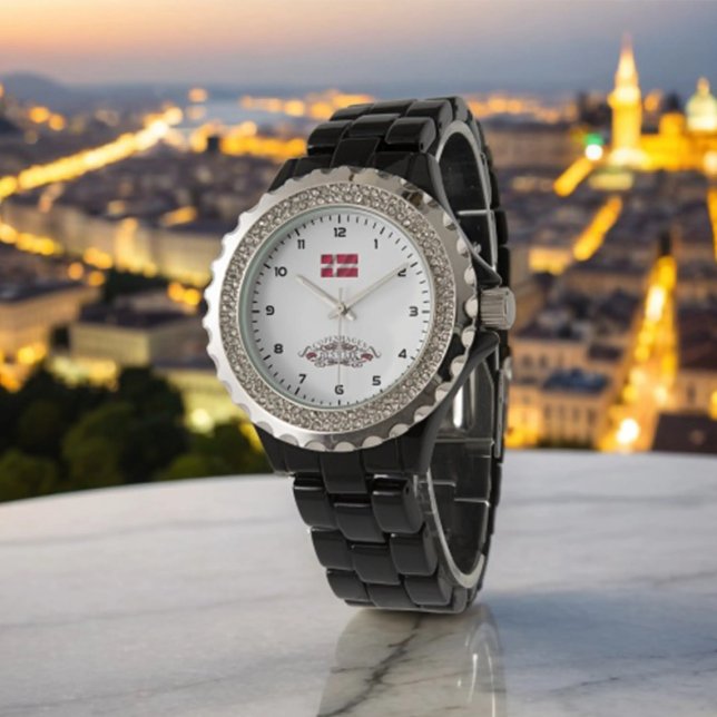 Relógio Copenhagen Chamando Rhinestone Black Enamel (Criador carregado)