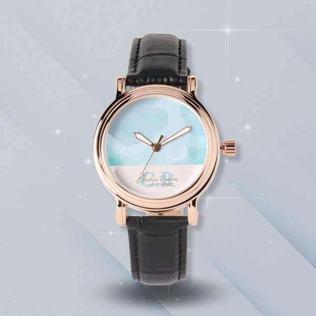 Relógio Cor de Água Azul Moderna (Criador carregado)