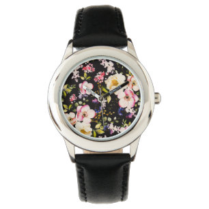 Relógio Cor-de-água Cor rosa Rosas amarelas pretas Fundo p