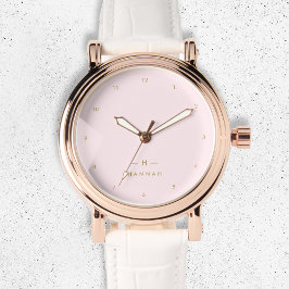 Relógio Cor-de-rosa-branco monograma | Elegante Dourado Mi