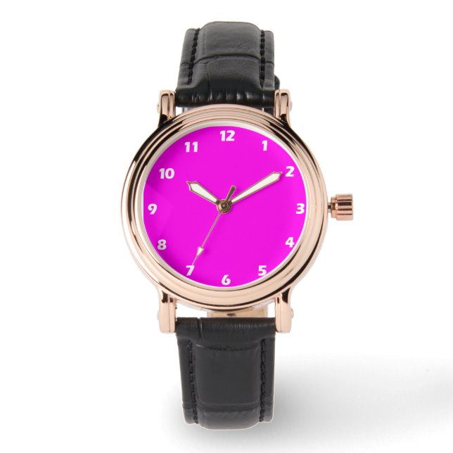 Relógio Cor Sólida Magenta Brilhante (Frente)