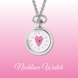 Relógio Coração de amor rosa, Neclace Watch