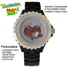 Relógio Coração Magia Cinza Rhinestone Black Enamel Watch
