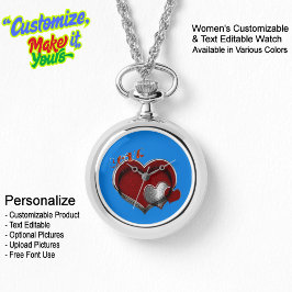 Relógio Coração Magic Silver Necklace Observar Face Azul