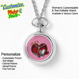 Relógio Coração Magic Silver Necklace Observar Face Rosa