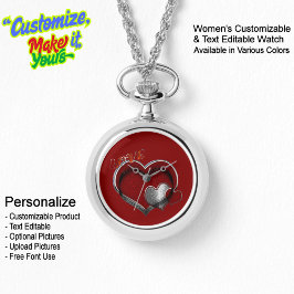 Relógio Coração Magic Silver Necklace Observar Face Vermel