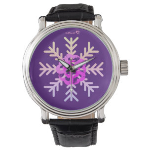 Relógio Coração Observar Floco de Neve Roxo