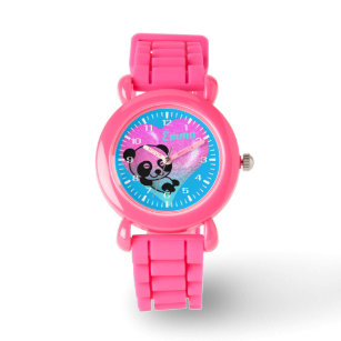 Relógio Coração Panda Bonita, Cor-de-Rosa, Brilhante, Rapa