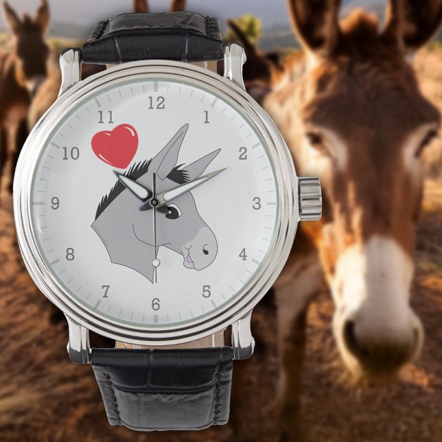 Relógio Coração Vermelho Bonito Cabeça de Donkey (Cute Donkey Head Red Heart Watch)
