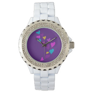 Relógio Corações Lindos Pingando Rosa Amarelo Azul Roxo