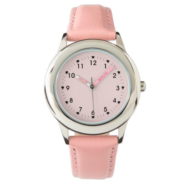 Relógio Corações Rosa Nebuloso Meninas (Frente)