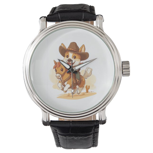 Relógio Corgi Cowboy � Cão de Rodeio Western (Frente)