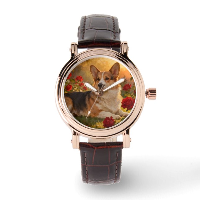 Relógio Corgi nas Rosas VI (Frente)