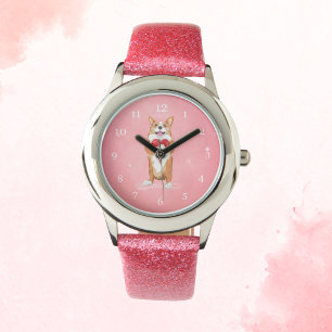 Relógio Corgi Segurando Um Coração